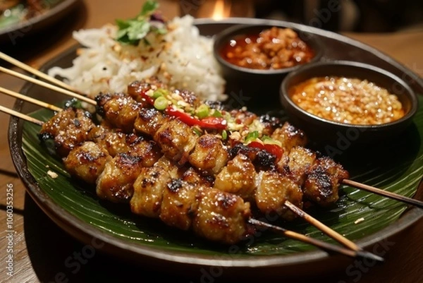 Obraz Indonesian Satay Food Menu close up