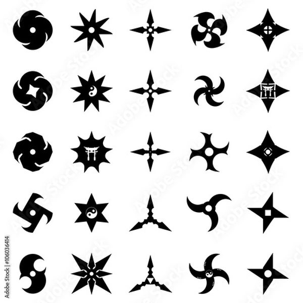 Obraz wektor czarny zestaw shuriken