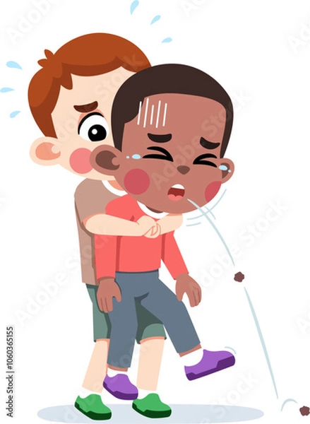 Obraz Kid Helping Saving a Choking Friend