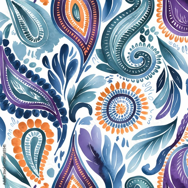 Fototapeta paisley pattern, surface pattern design, soft watercolor illustration