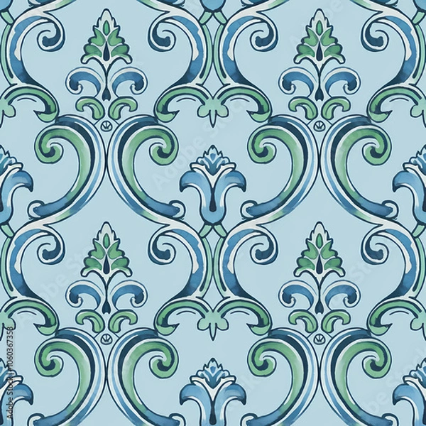 Fototapeta acanthus pattern, surface design pattern, soft watercolor illustration
