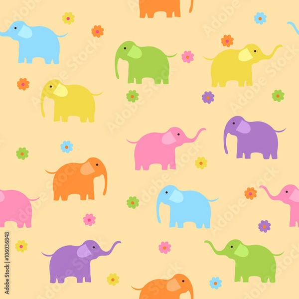 Fototapeta Seamless cute colorful elephants background
