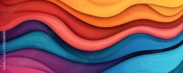 Fototapeta A vibrant abstract design featuring layered, wavy shapes in shades of red, orange, purple, and blue, creating a dynamic and eye-catching visual effect.
