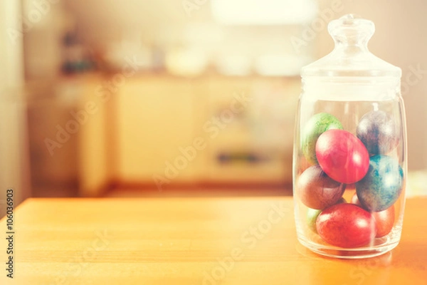 Fototapeta Easter eggs in cookie jar