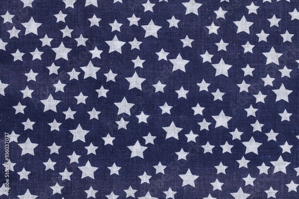 Obraz blue and white tablecloth picnic texture with stars. Textile, napkin, tablecloth. View from above, top. Traditional pattern and color.