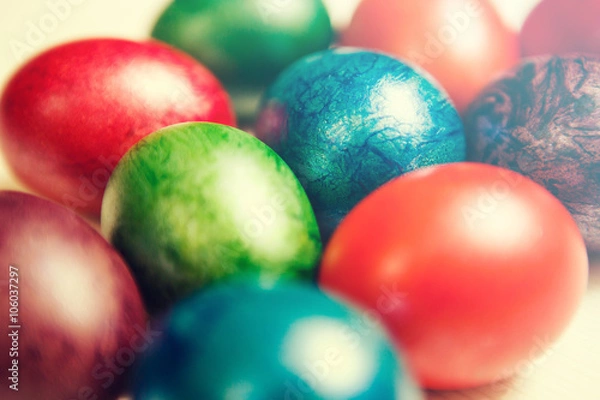 Fototapeta Easter eggs isolated on white wooden background