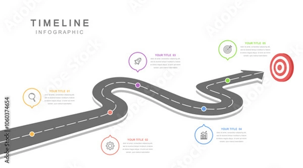 Fototapeta Business road map timeline infographic concept. with icons and 5 options, workflow layout, diagram, report, web design. Creative, vector, illustration.