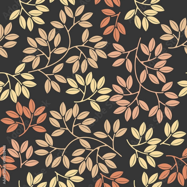 Obraz Seamless pattern with stylish leaves on grey background