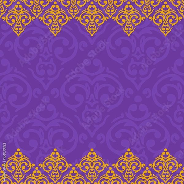 Fototapeta Vector seamless purple and gold frame/border in damask baroque s