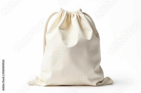 Fototapeta A minimalist white drawstring bag sits prominently against a plain background, showcasing its versatile design ideal for storage, organization, or gifting