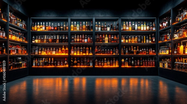 Obraz Bottles with alcohol in refrigerated cabinets