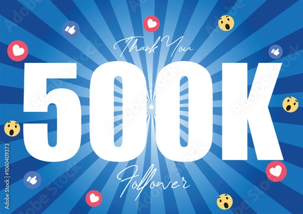 Obraz Thank you 500000 or 500k followers. Congratulation card. Web Social media concept. Blogger celebrates a many large number of subscribers.