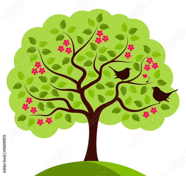 Obraz flowering tree and birds