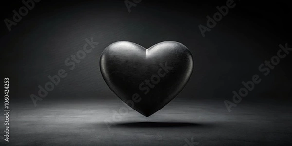 Fototapeta A solitary black heart, suspended in the dark, casts a subtle shadow, a poignant reminder of the complexities of love and loss.