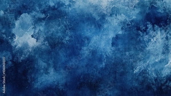 Fototapeta Artistic dark blue watercolor background with a worn-out, grunge texture featuring blotches, rough edges