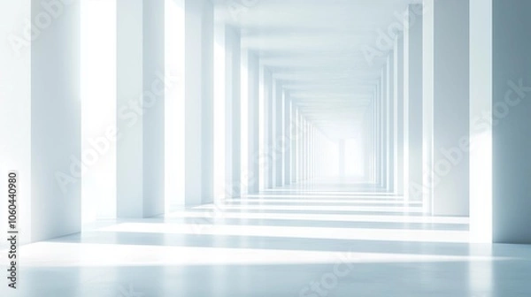 Obraz Abstract Futuristic White Room Featuring a Corridor and Light Beams, Representing an Innovative Technology Concept