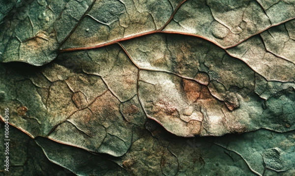 Fototapeta Close up macro shot of textured leaf with intricate details and subtle colors
