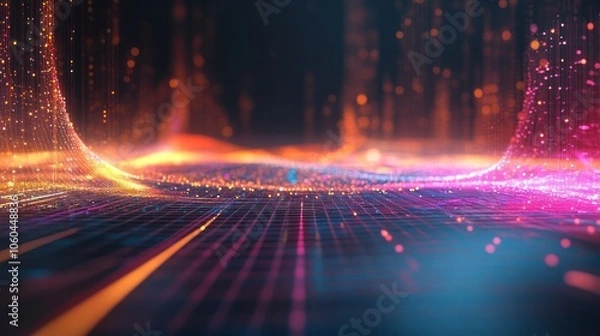 Fototapeta vibrant, abstract representation of data and technology, with colorful lines and dots interconnected to form a complex graph.
