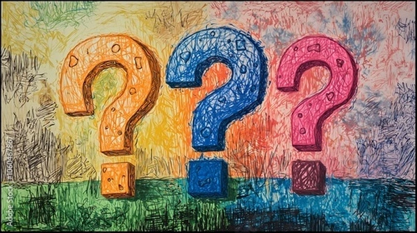 Fototapeta Colorful Question Marks Artistic Expression Creativity Inquiry Mystery Exploration