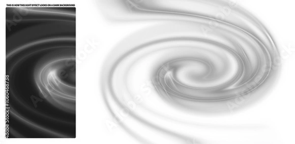 Fototapeta Elegant swirling light effect resembling white smoke on a transparent background. This clockwise spiral. A small preview shows how the effect looks against a dark background.