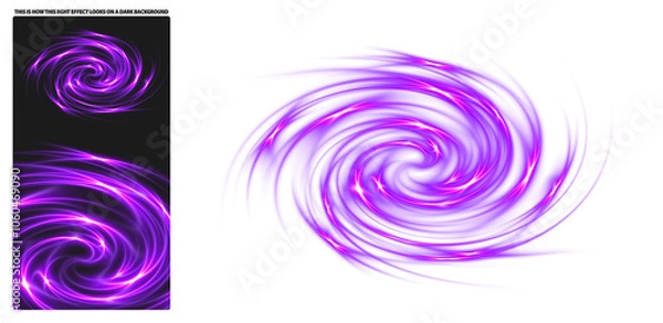 Fototapeta Abstract swirling light effect featuring vibrant purple tones on a transparent background. 
