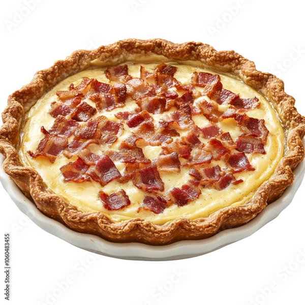 Fototapeta Savory bacon quiche with a golden crust baked to perfection for a delightful brunch experience