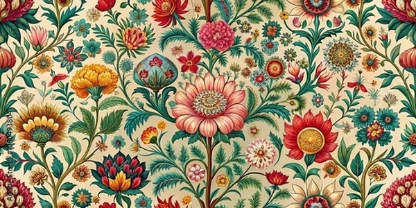 Obraz A symphony of intricate blooms, adorned with rich hues and vibrant patterns, creates a whimsical tapestry of botanical beauty