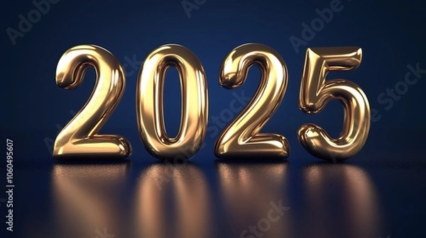 Fototapeta Classy and timeless "2025" numbers in classic gold on a rich navy blue background with subtle shimmering accents.