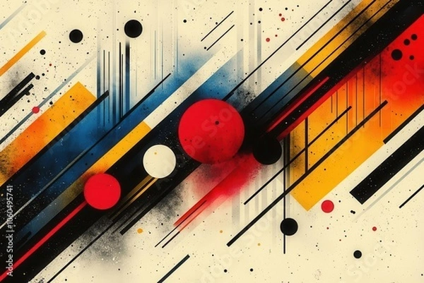 Fototapeta geometric seamless pattern in bauhaus style featuring colorful abstract shapes arranged in a harmonious design reflecting a vibrant and modern artistic movement