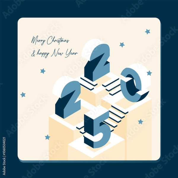 Fototapeta Postcard for the new year 2025 in isometric style. Figures in isometrics. Greeting. Holiday. Christmas. Year of the snake. Pedestal with figures.