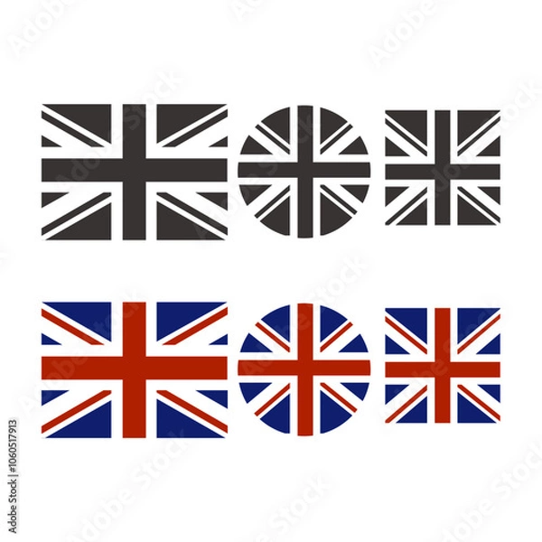 Fototapeta United Kingdom black white color flag isolated set vector flat isolated 