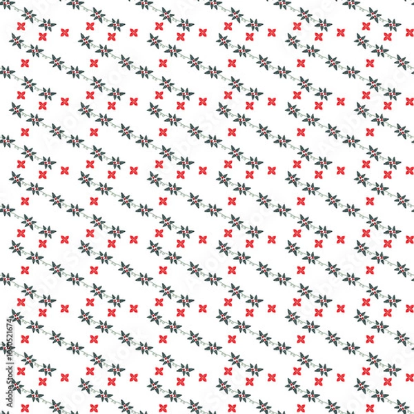 Fototapeta Christmas Star With Leaves Seamless Vector Pattern Design