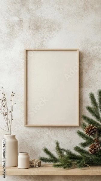 Fototapeta Christmas frame mockup and christmas tree. ai generated