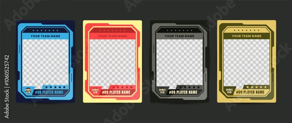 Fototapeta Set of trading frames for game sports card template, Four blank player cards, different colors, team name space