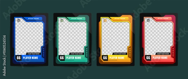 Fototapeta Set of trading frames for game sports card template, Four frames with transparent area