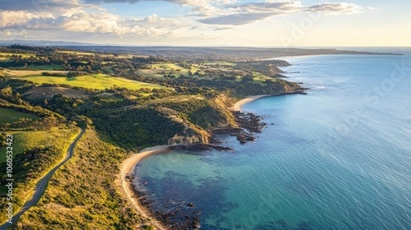 Fototapeta Aerial photograph of the Mount Martha coastal drive located in the Mornington Peninsula