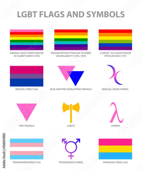 Fototapeta LGBT movements pride symbols and flags set, vector