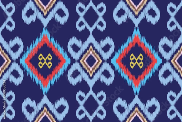 Fototapeta Ikat native fabric patterns seamlessly blend geometric art patterns.
