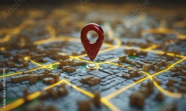Fototapeta Concept of geofencing, featuring a digital map with virtual boundaries, a location pin, and a mobile device showcasing a geofencing app