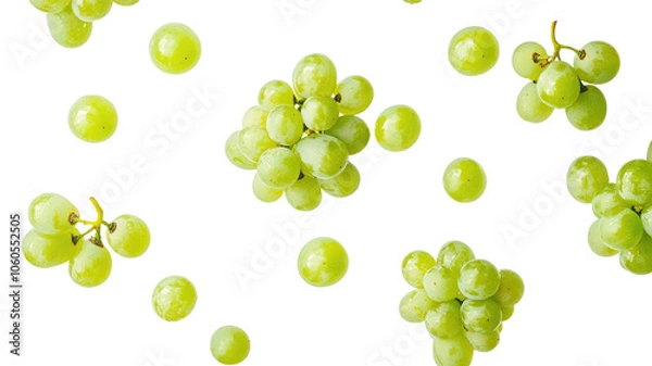 Fototapeta Sweet and fresh green grapes falling from above. transparent background
