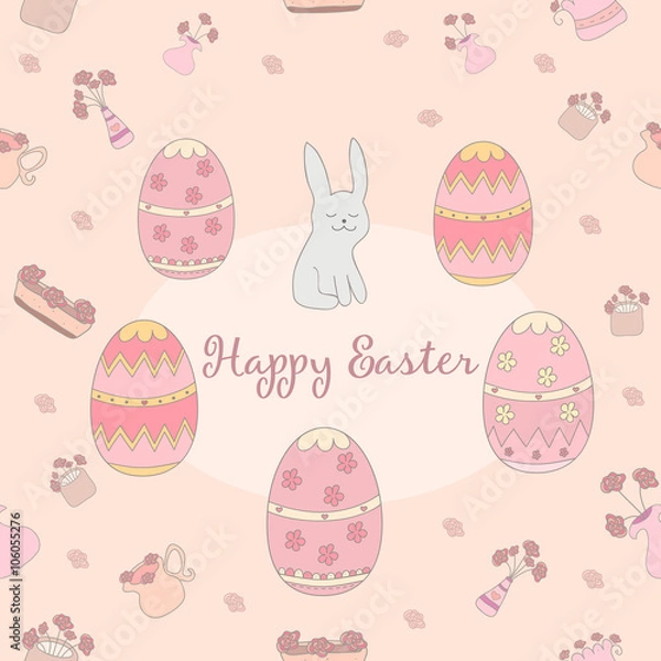Obraz Hand Drawn lovely spring pattern background - Happy Easter made in vector.