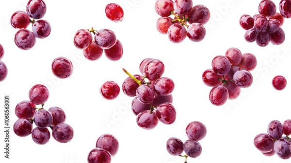 Fototapeta Sweet and fresh red grapes falling from above. transparent background