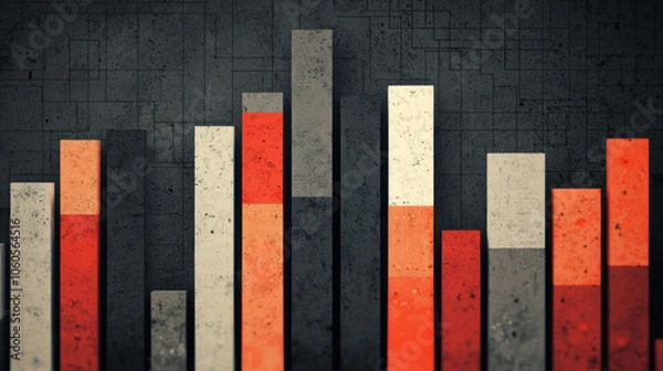 Fototapeta Abstract visualization of debt repayment risk factors with colorful bars representing data trends. design features modern aesthetic with mix of gray, red, and white tones, creating striking visual