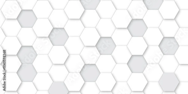 Fototapeta Abstract pattern with hexagonal white and gray technology line paper background. Hexagonal 3d vector grid tile and mosaic structure simple style hexagonal graphic concept. Futuristic surface design.	
