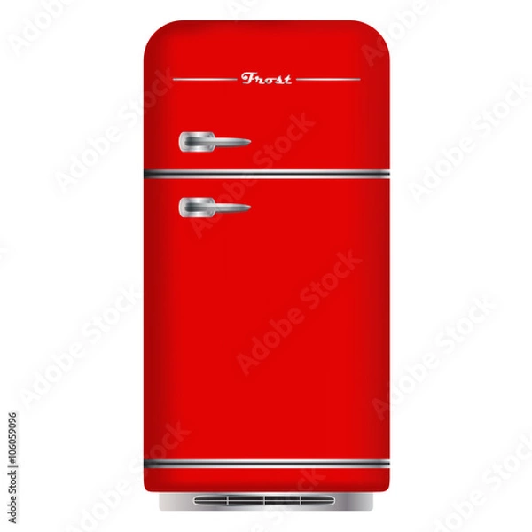 Fototapeta Red retro refrigerator. Isolated on white background. Vector.