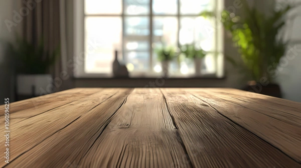 Fototapeta A photo realistic wood table in foreground ai generative. Photorealism. Illustration
