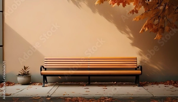 Fototapeta bench in autumn, Minimalist color palette or monochrome, bench, space for texts on the left, illustration