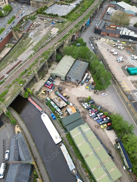 Obraz An Aerial View of Historical Sheffield City Centre Which is Located at English county of South Yorkshire United Kingdom. Footage Was Captured with Drone's Camera From High altitude on April 29th, 2024