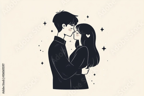 Fototapeta A line illustration of couple generated by AI