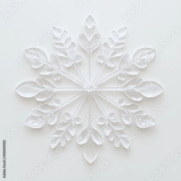 Obraz Elegant transparent glass-like, ice snowflake design with leaf motifs and symmetrical structure on a soft background, evoking a modern and refined winter aesthetic. Concept of purity, sophistication.